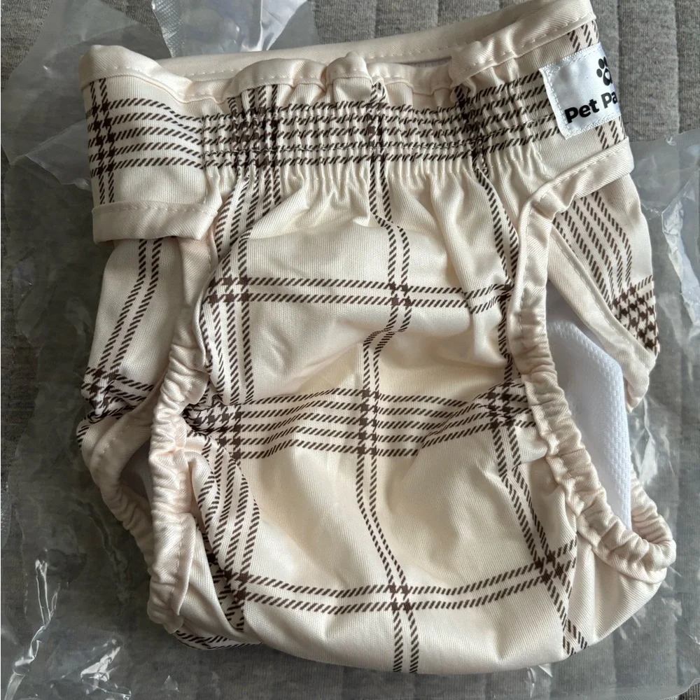 New Pet Parents washable brown and beige Checkered and Plaid dog Diapers, Size M